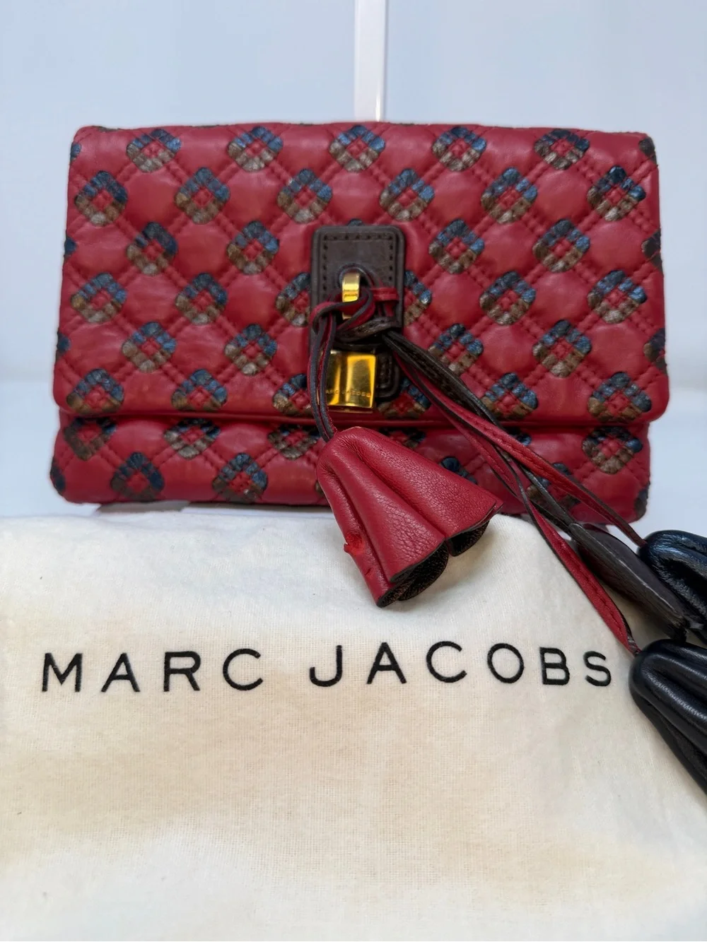 Marc Jacobs Memphis Tassel Padlock Pochette Clutch Bag Quilted Leather